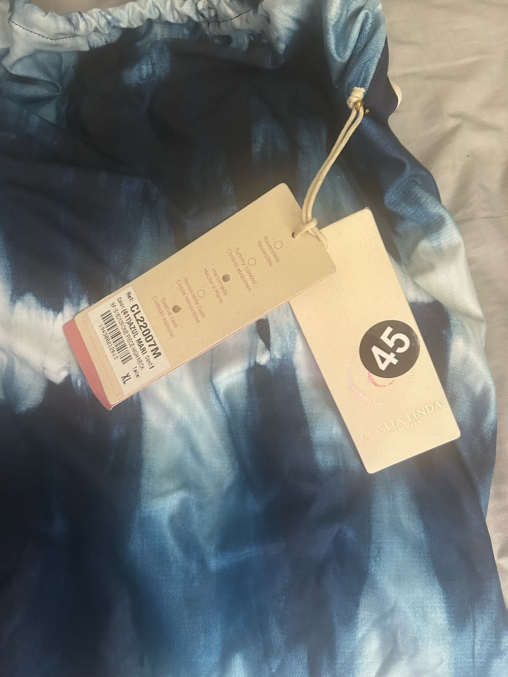 Cosita Linda NWT Swim Tie Dye Blue One Piece Size XL Shell Accent Swim Suit - Picture 6 of 7